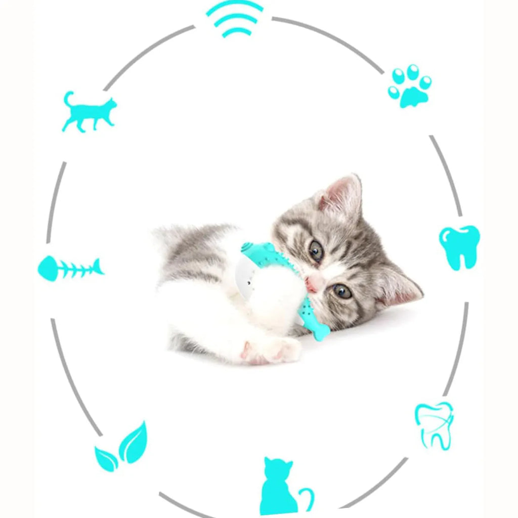 Silicone fish-shaped cat chew toy for grabbing and chewing, measures 12.2 cm