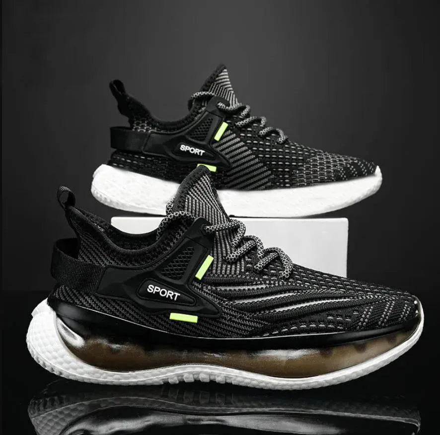 Men's white mesh platform sneakers with flat heel and front lace-up design