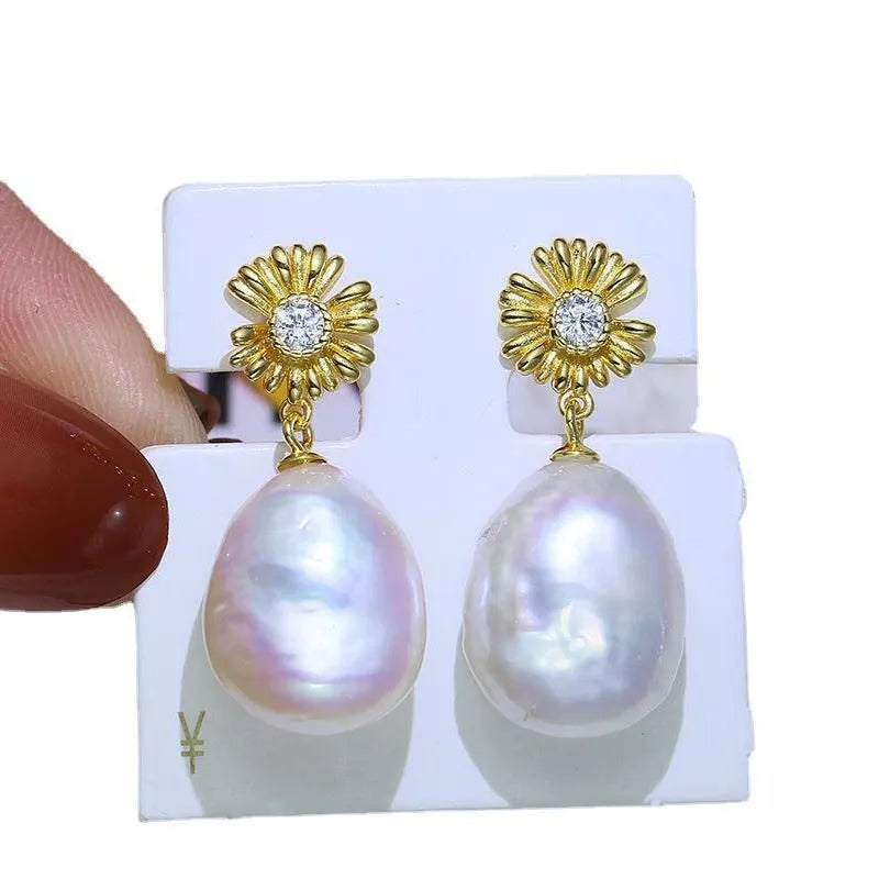 S925 sterling silver baroque flower design drop earrings in silver and gold finishes