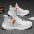 Men's white mesh platform sneakers with flat heel and front lace-up design