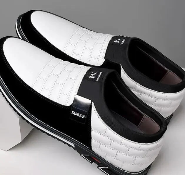 Men's casual leather shoes in blue, black, and brown colours showing low-cut upper design