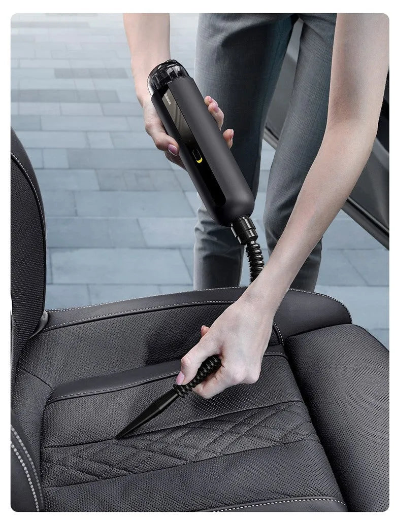 Wireless handheld car vacuum cleaner with 5000Pa suction power and blowing hose attachment