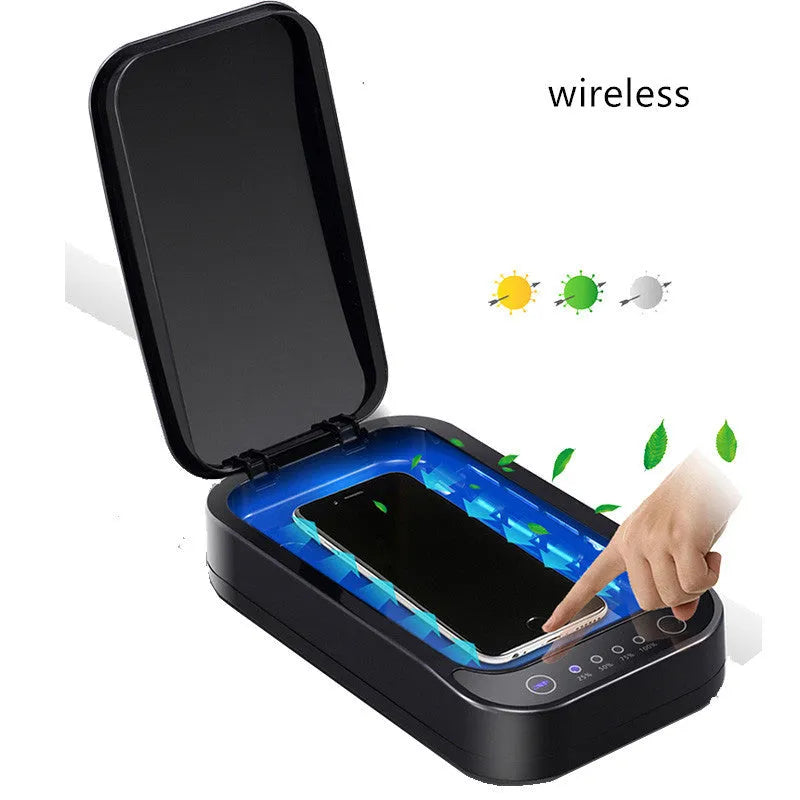Blue and white UV phone sterilisation box measuring 230mm long with UVC disinfection function