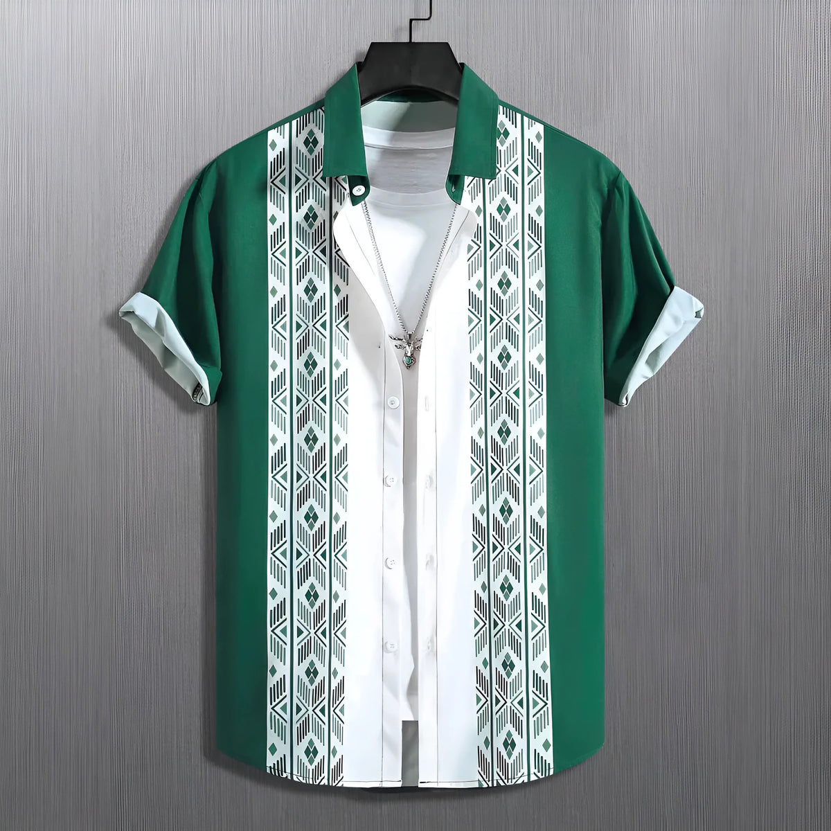 Men's loose fit plaid short-sleeved shirt with lapel collar in a choice of six colours