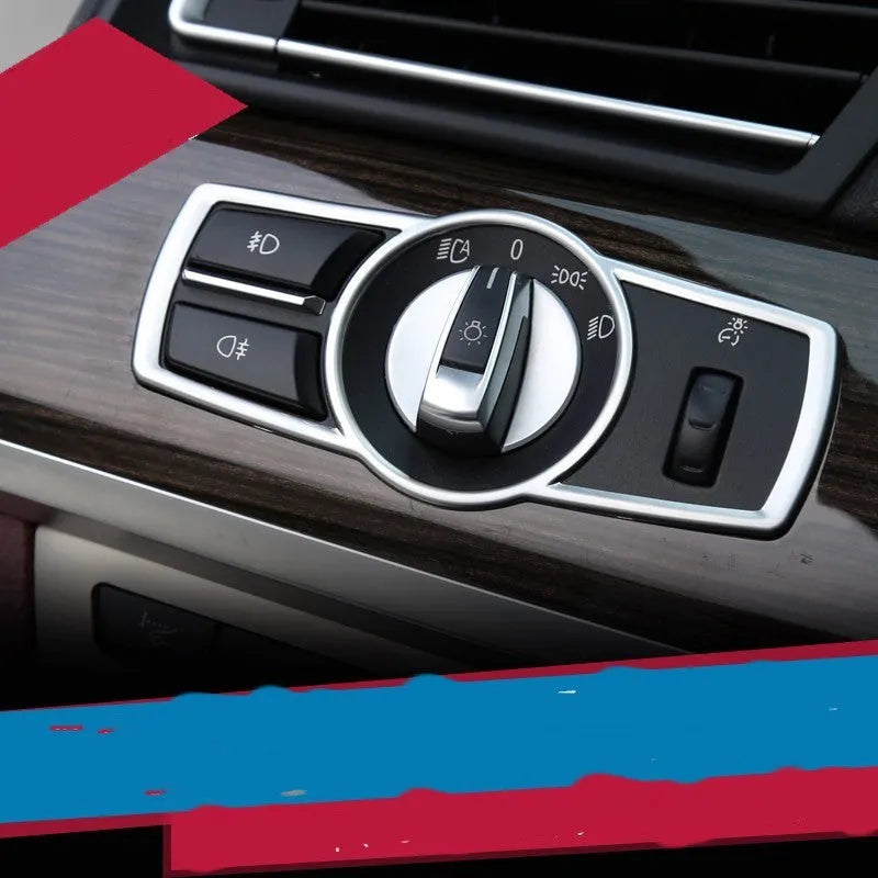 Silver BMW 5 Series headlight switch frame decorative sticker