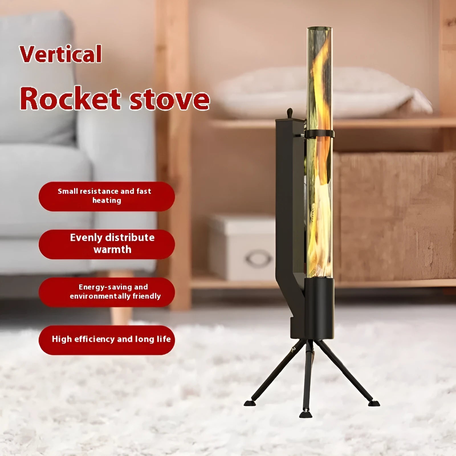 Vertical iron wood burning rocket furnace stove for courtyard and household heating