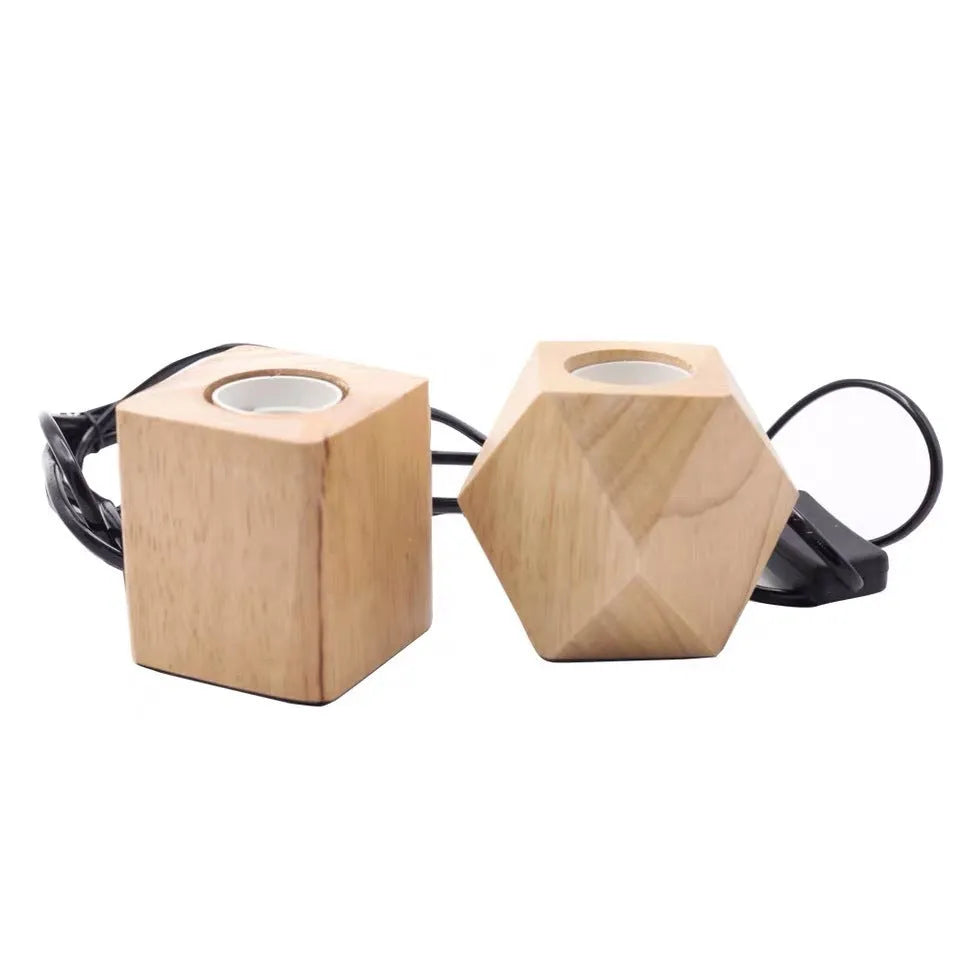 Retro wooden lamp holder with square design measuring 75x80mm