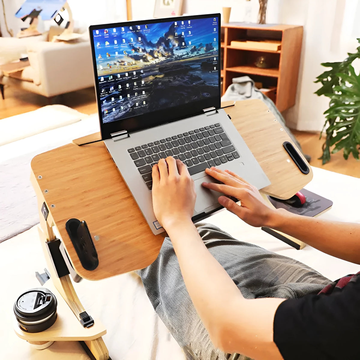 Wooden folding computer table with adjustable angle for bed use