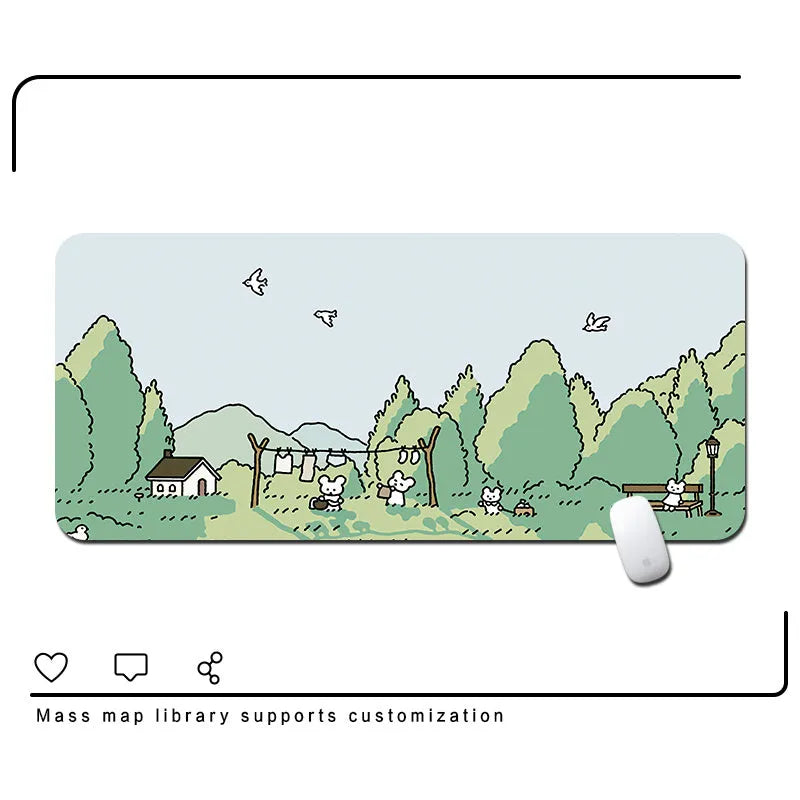 Oversized cute student desk mat in X178 colour on a desk with laptop and mouse.