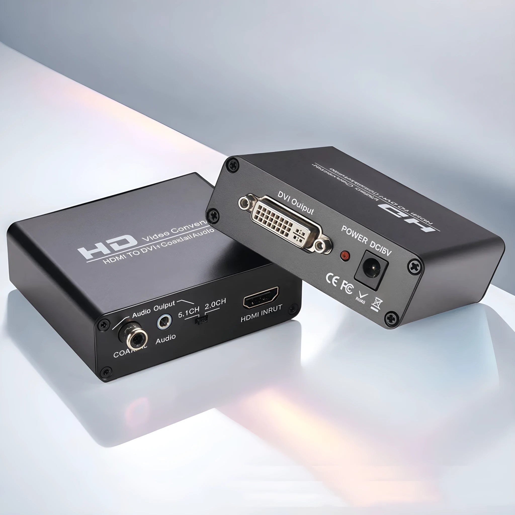 Black HDMI to DVI converter cable with coaxial audio output for safety monitors