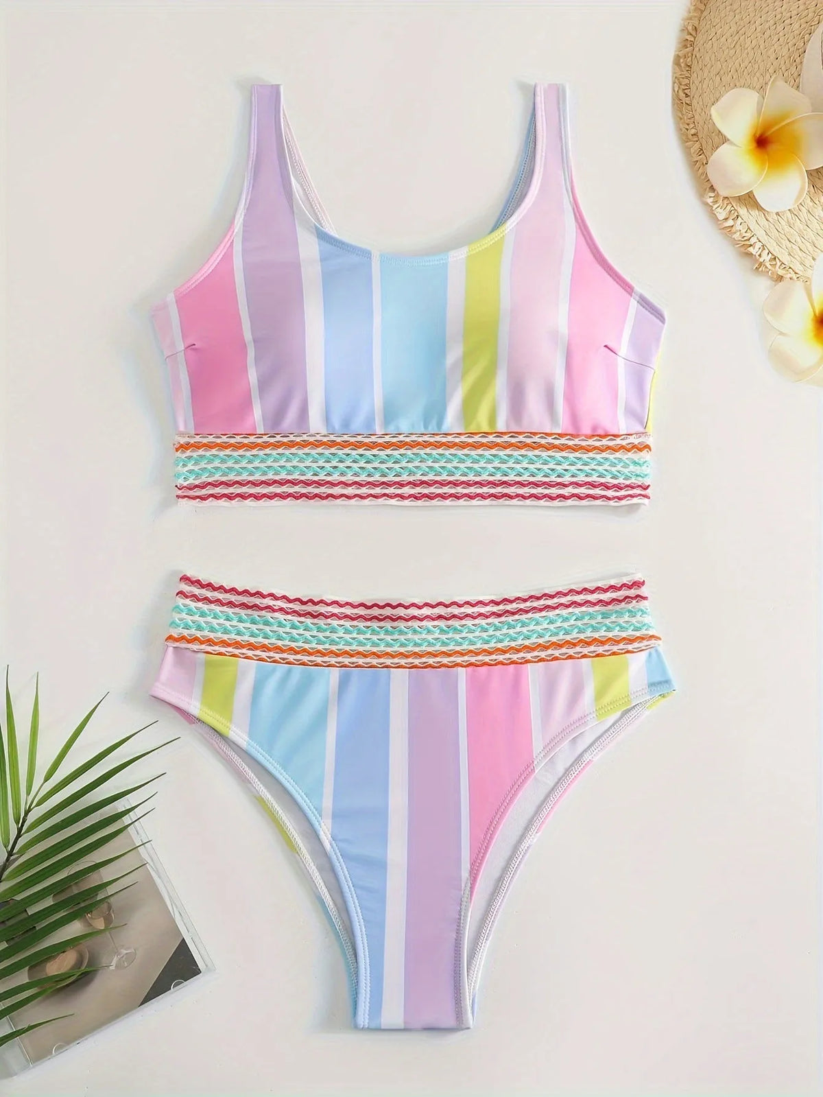 Striped women's bikini set with brief cut for swimming and water sports