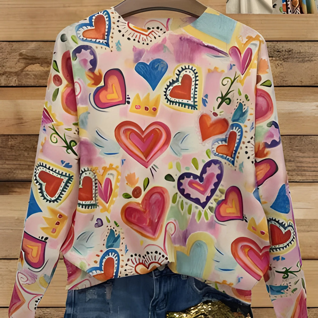 Loose fit printed top with lapel collar in polyester fabric