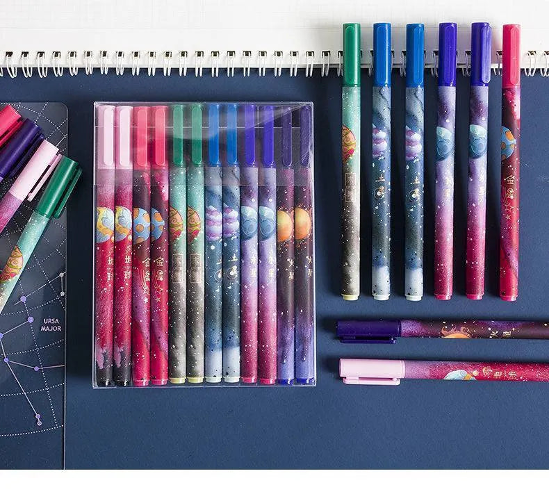 Twelve constellation ballpoint pens in a 12PCS plastic zodiac pen set for everyday writing and gifting