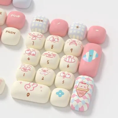 Cartoon pig themed mechanical keyboard keycaps with sublimation printed artwork in full set