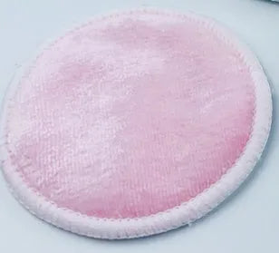 Set of 8 velvet makeup remover pads in red and blue colours with cotton mesh storage bag