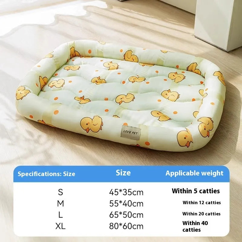 Cool feeling breathable PP cotton dog mat in blue or green, sizes S to XXL, for dogs and cats