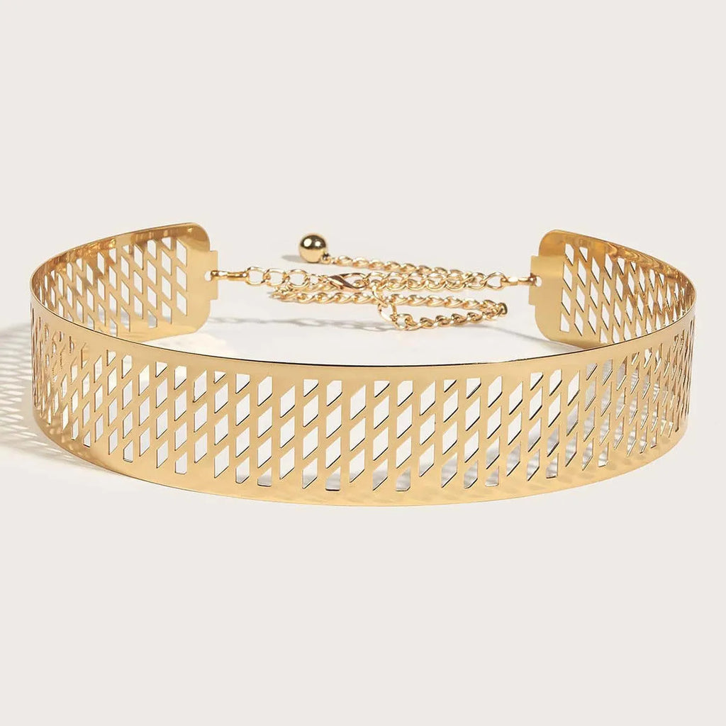 Gold iron waist chain belt with lantern head design, hook closure, 105cm length
