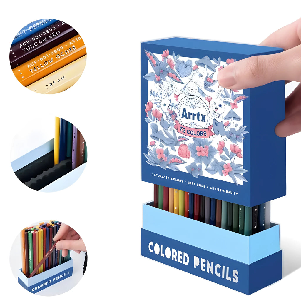 Boxed set of 72 or 126 soft-core coloured pencils with basswood barrels for drawing and sketching.