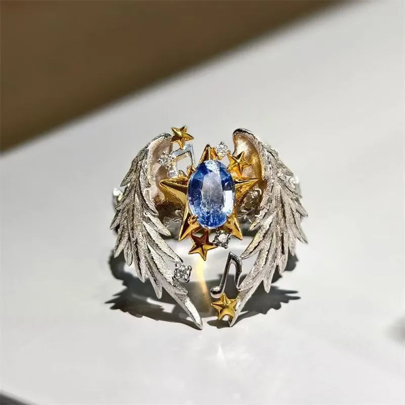 Adjustable geometric alloy ring with open mouth design in fashion OL style