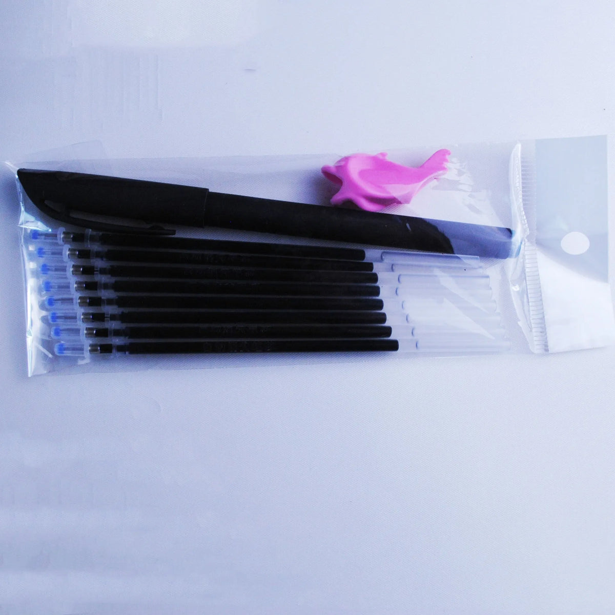 Automatic fading ink pen set with eight blue refills and 0.5mm tip