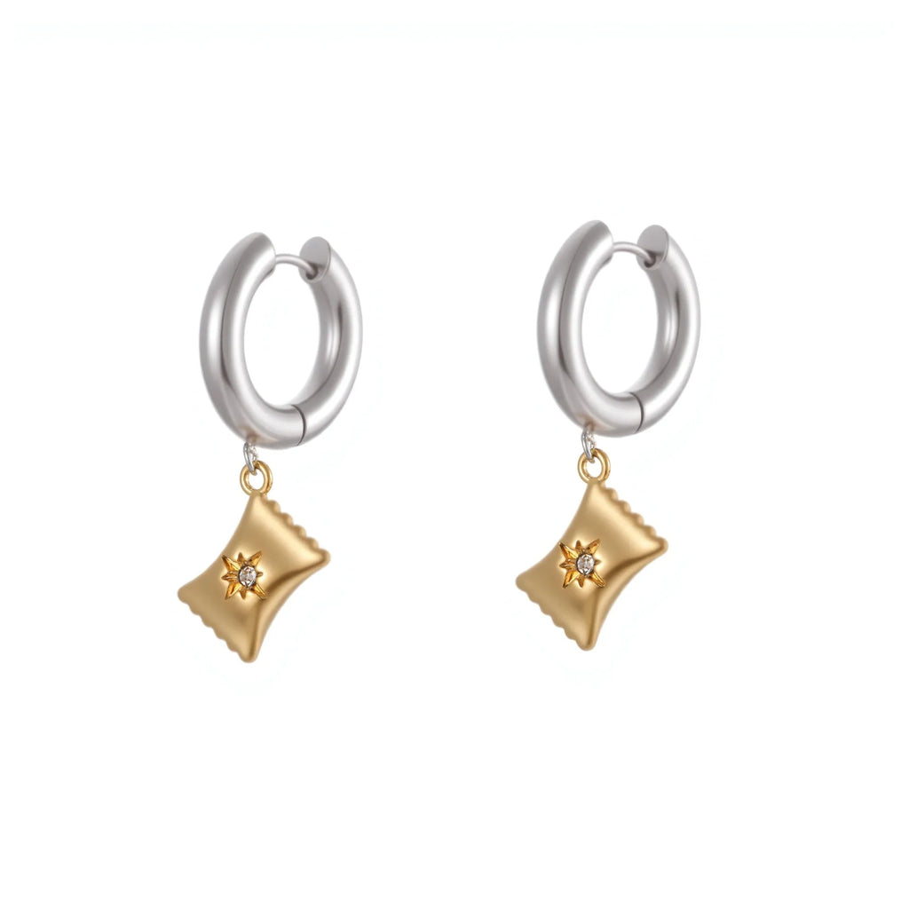 Christmas tree heart-shaped stainless steel earrings with star ornament designs and 18K electroplating