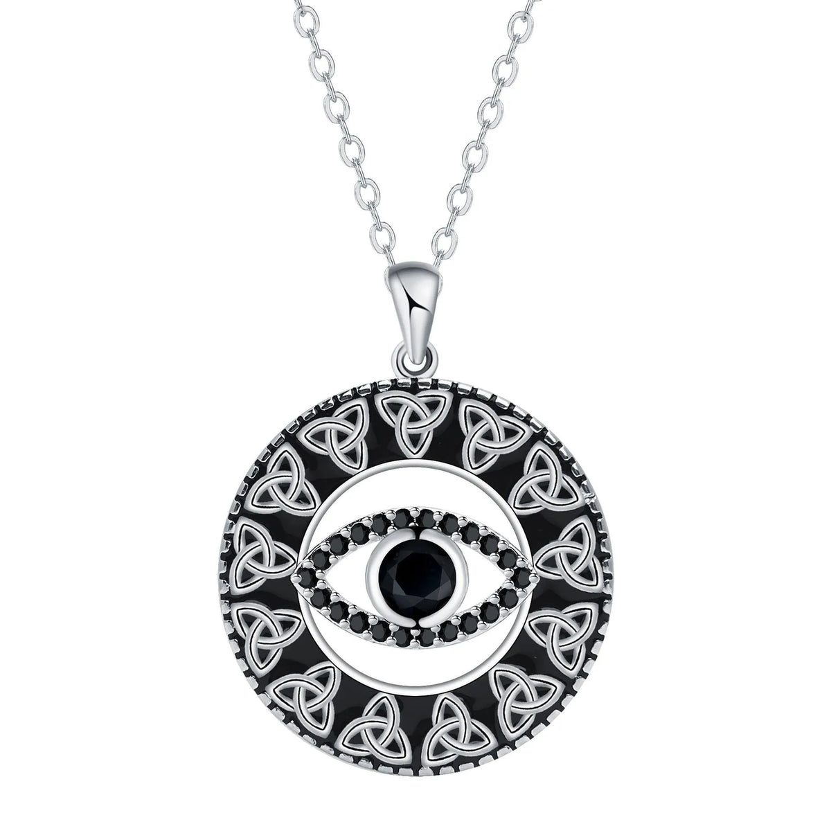 Copper devil's eye pendant necklace for women with a cross chain style and electroplated finish.