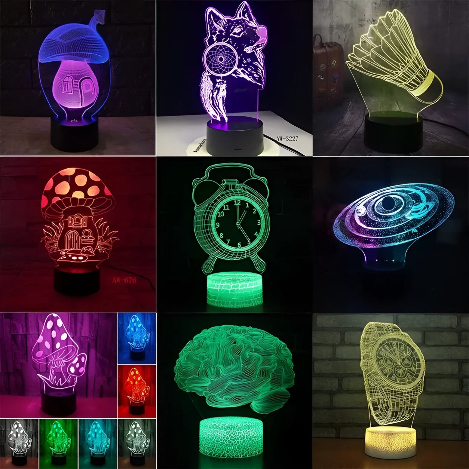 Black remote control LED desk lamp with colourful 3D lighting on a modern acrylic board.