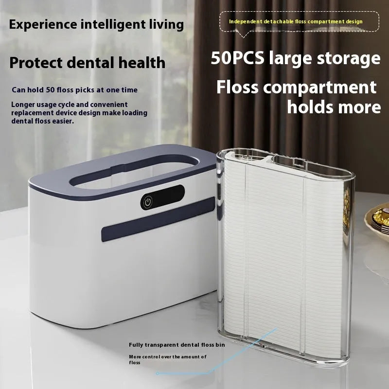 Intelligent induction dental floss box in dark grey, light grey or gold with automatic pop-up mechanism