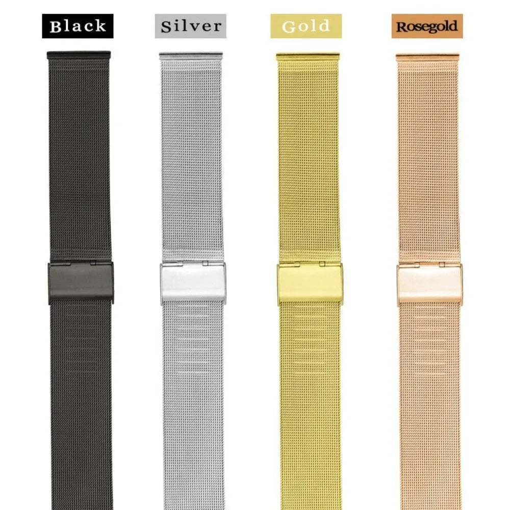 Milani stainless steel and woven silk watch band in silver, black, rose gold, or gold.