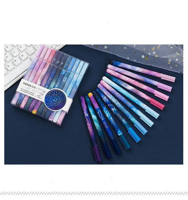 Twelve constellation ballpoint pens in a 12PCS plastic zodiac pen set for everyday writing and gifting