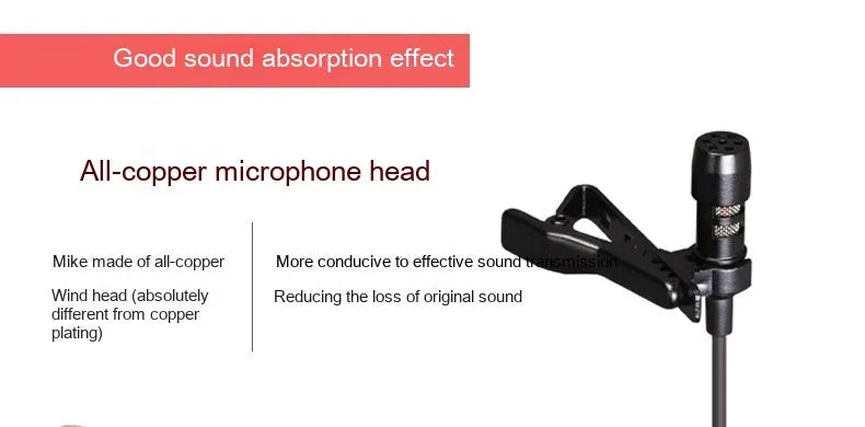 Black USB-C lavalier microphone with digital DAC chip, metal clip, sponge cover, and storage bags.