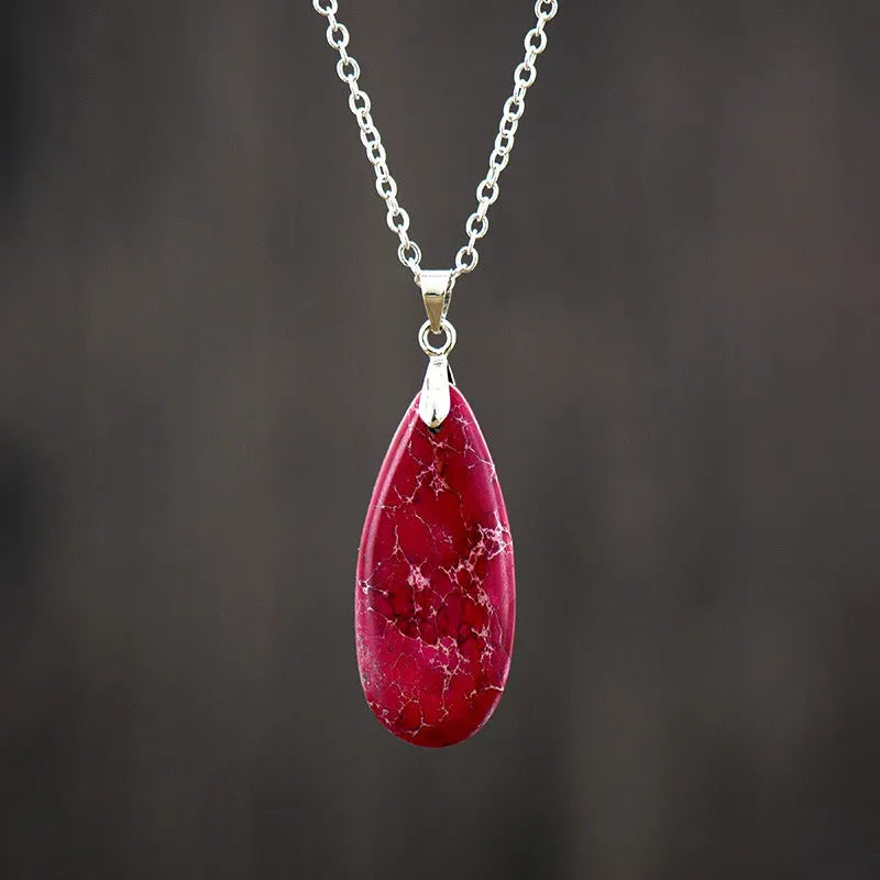 Emperor Stone jade water drop pendant necklace with 18K gold plated chain.