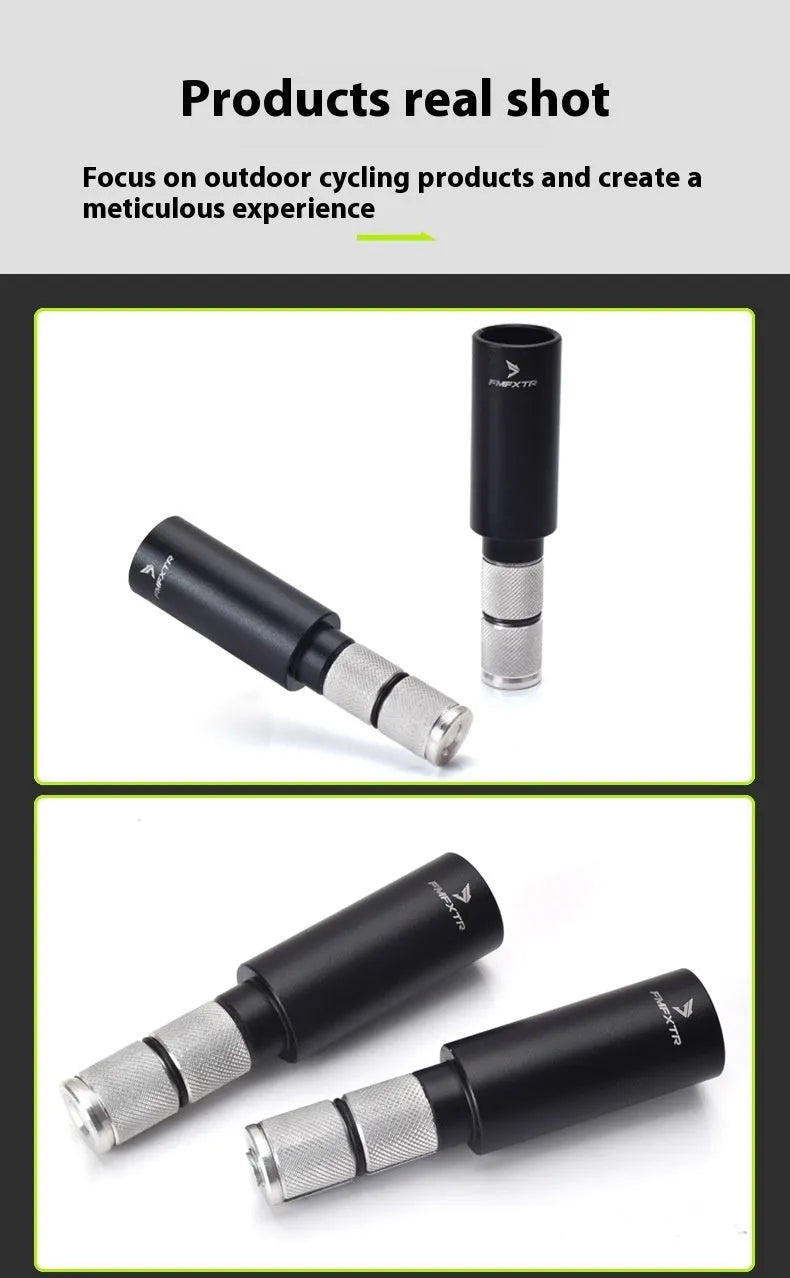 A pair of silver aluminium alloy bicycle handlebar extension rods for mountain bikes, showing folding design.