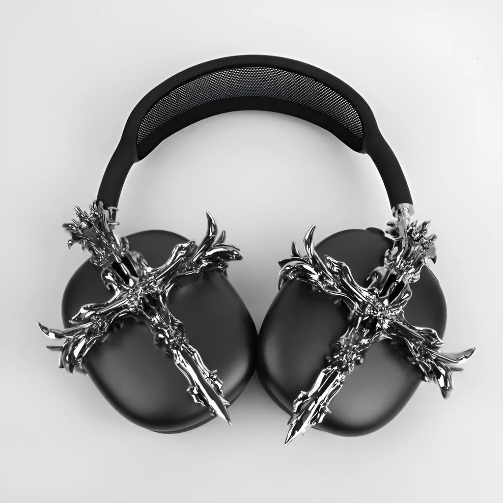 Gothic cross design resin headphone covers for Apple AirPods Max in hard case