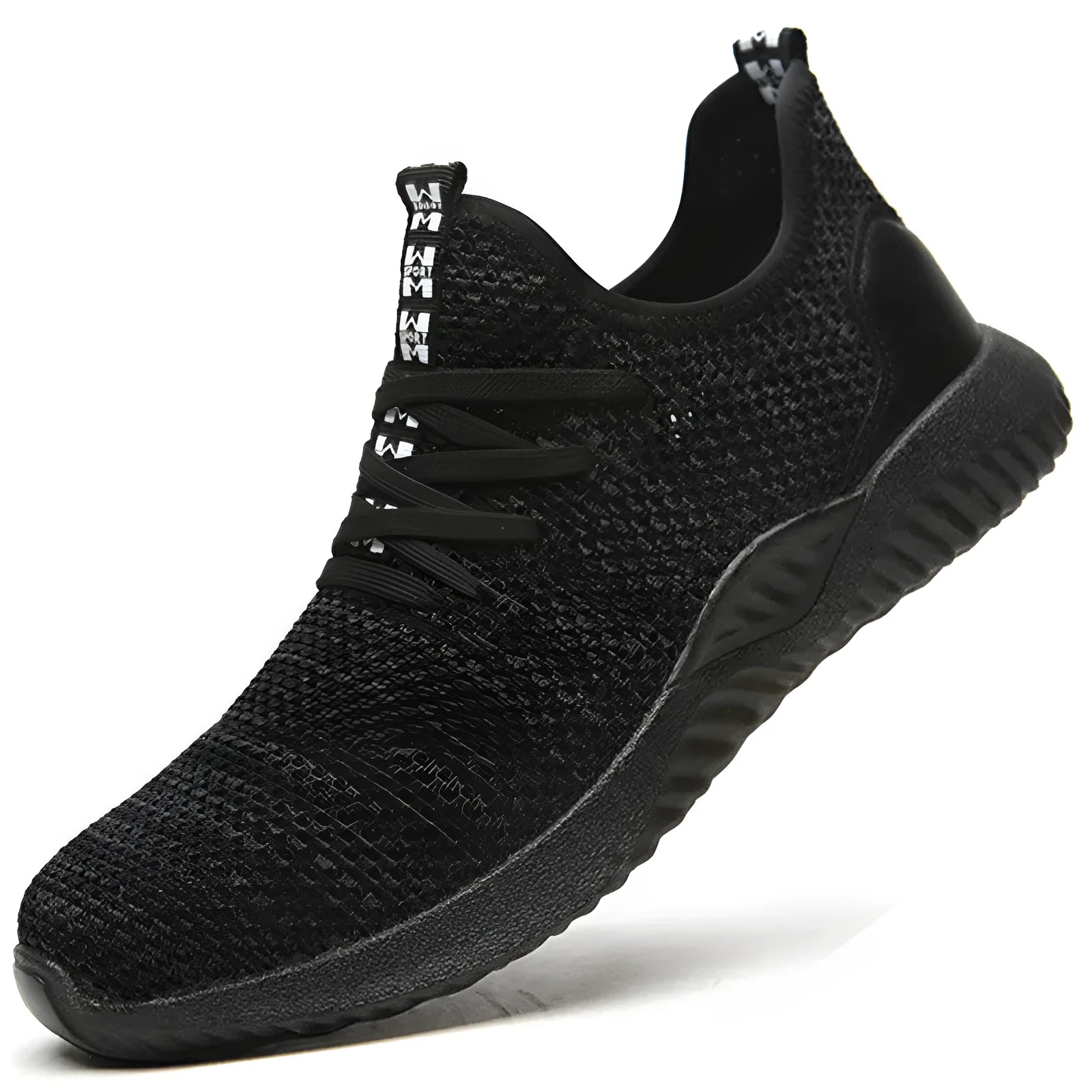 Work safety shoes with steel toe cap protection and EVA midsole in black, grey, and dark green colours