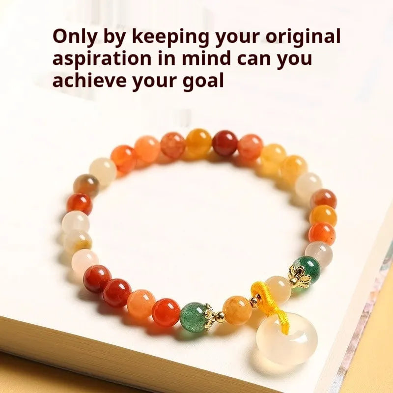 Handmade Chinese style safety buckle bracelet with natural jinsi jade and red agate 6mm peace clasp beads