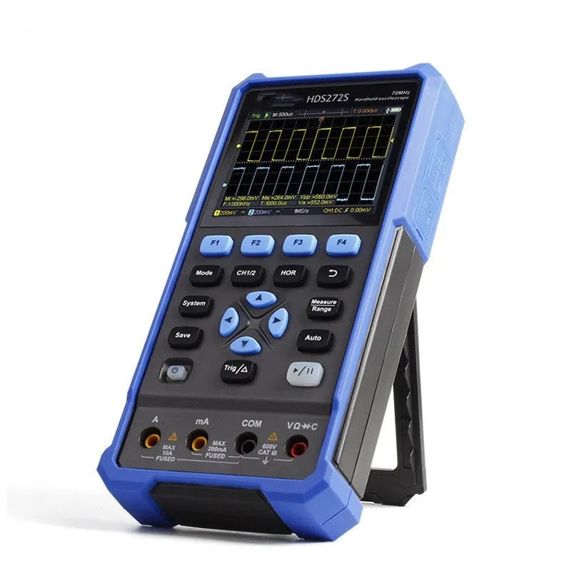 Owon HDS272 handheld digital oscilloscope with testing probes and accessories for automotive electronics repair