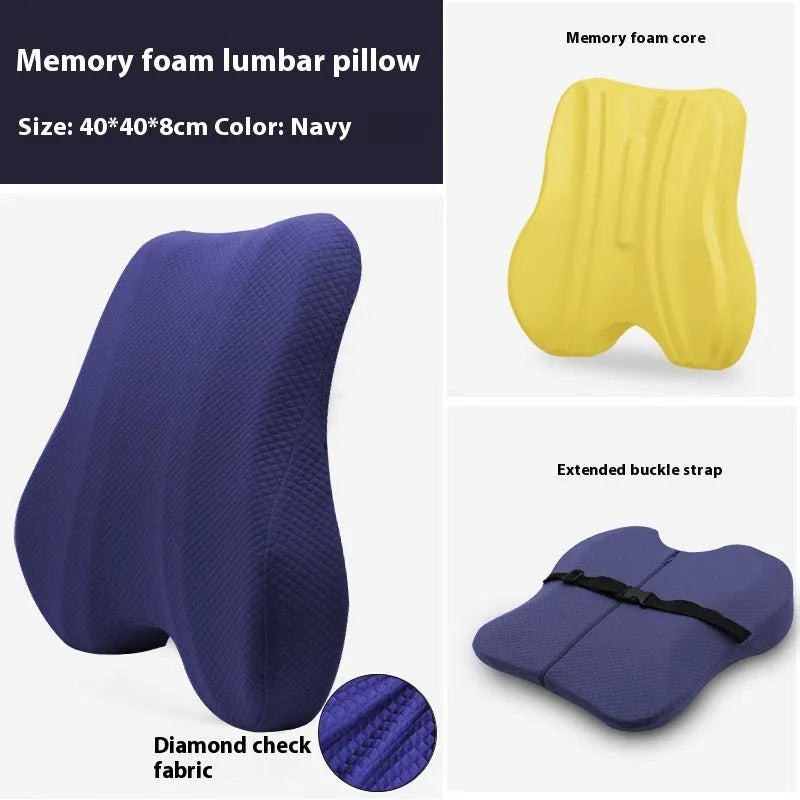 Grey lumbar support cushion for office chairs measuring 40cm wide with ergonomic design