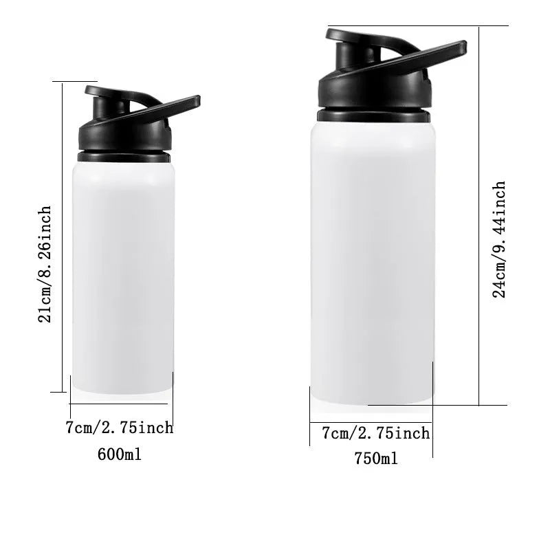 White aluminium sports water bottle for cycling with 600ml and 750ml capacity options