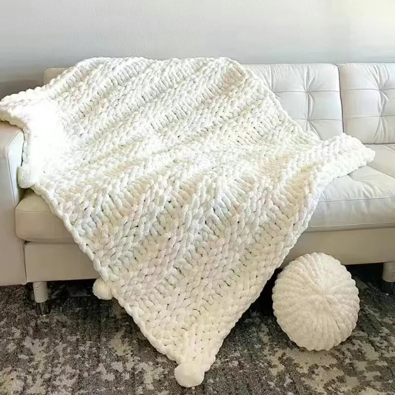 Coarse yarn chenille knitted blanket with braided gravity design in modern simplicity style