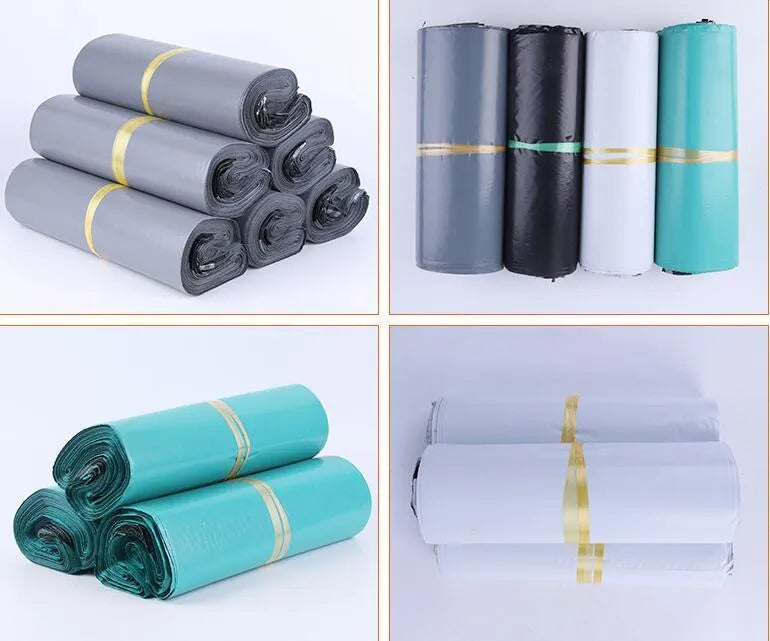 PE plastic courier clothing bags with self-adhesive strip in four colours and six sizes