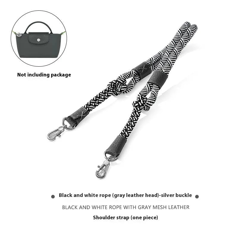 Braided nylon and leather shoulder strap with alloy buckle for bag modification