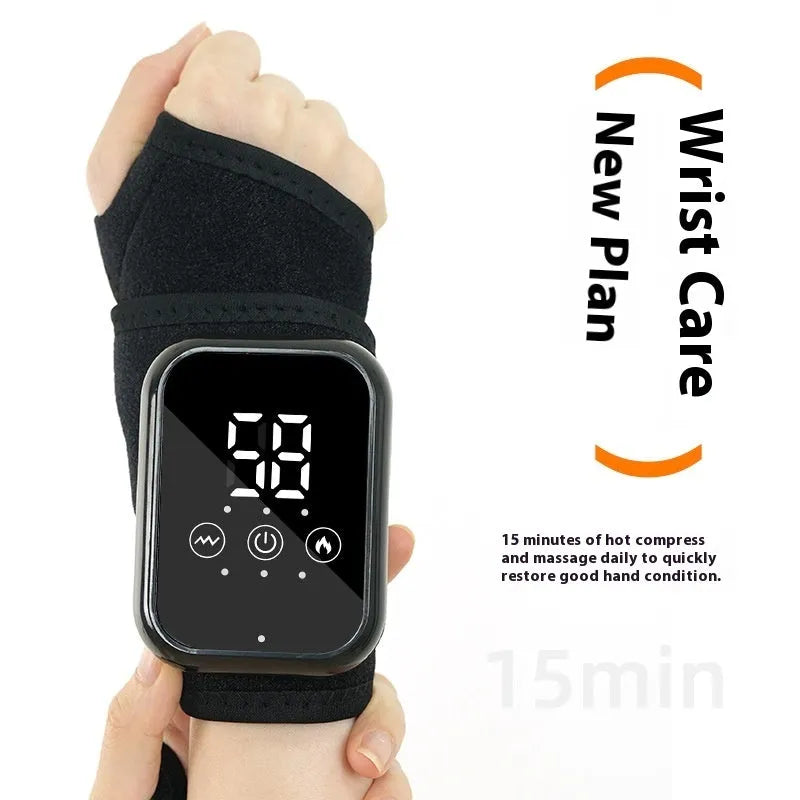 Black electric heating ankle sleeve wrapped around ankle showing heating element placement.