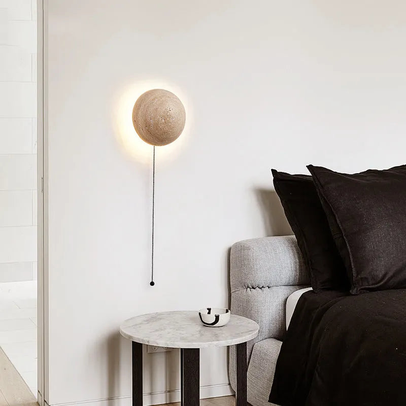 Semicircle yellow cave stone wall lamp with iron frame and pull switch