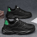 Men's solid colour breathable mesh shoes with round toe, shown in black and white.