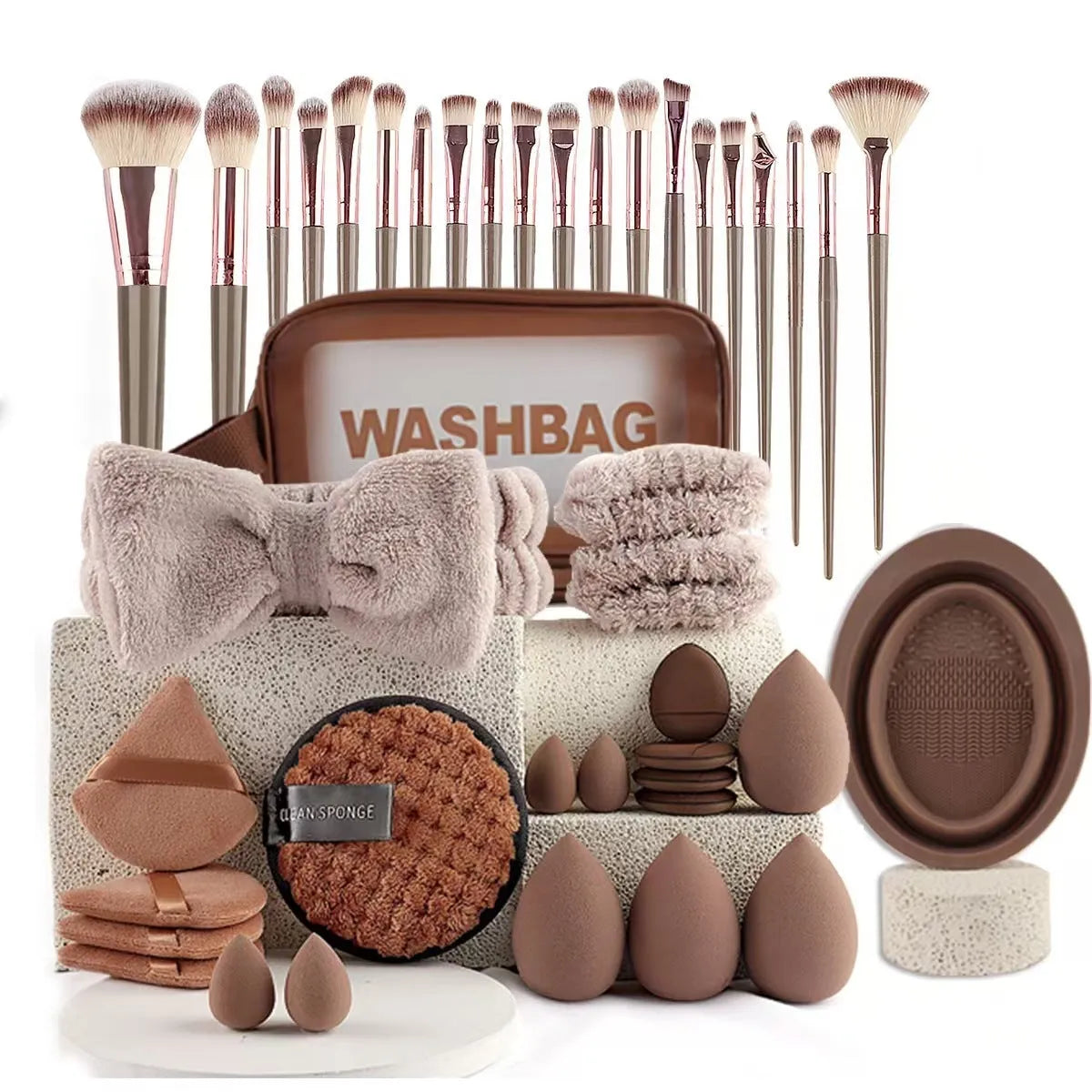 Hydrophilic non-latex beauty tools set with multiple piece counts and colour options