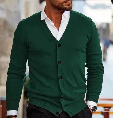 Men's slim-fit acrylic cardigan sweater coat in autumn colours with long sleeves