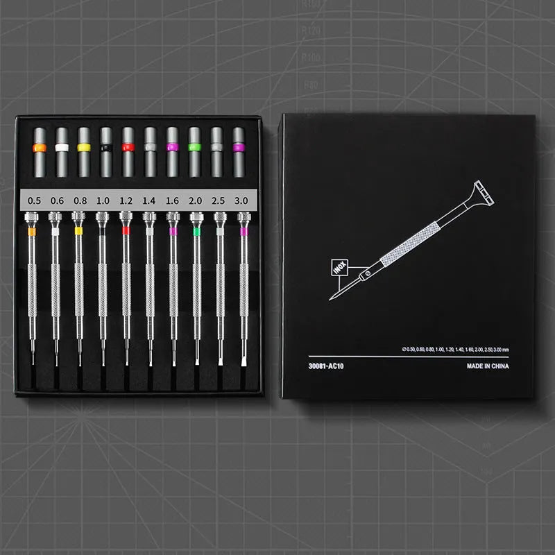 10-piece precision screwdriver repair toolkit for watches and glasses with 20 spare bits