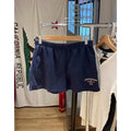 Women's dark blue cotton sports shorts with white flag embroidery and navy blue styling