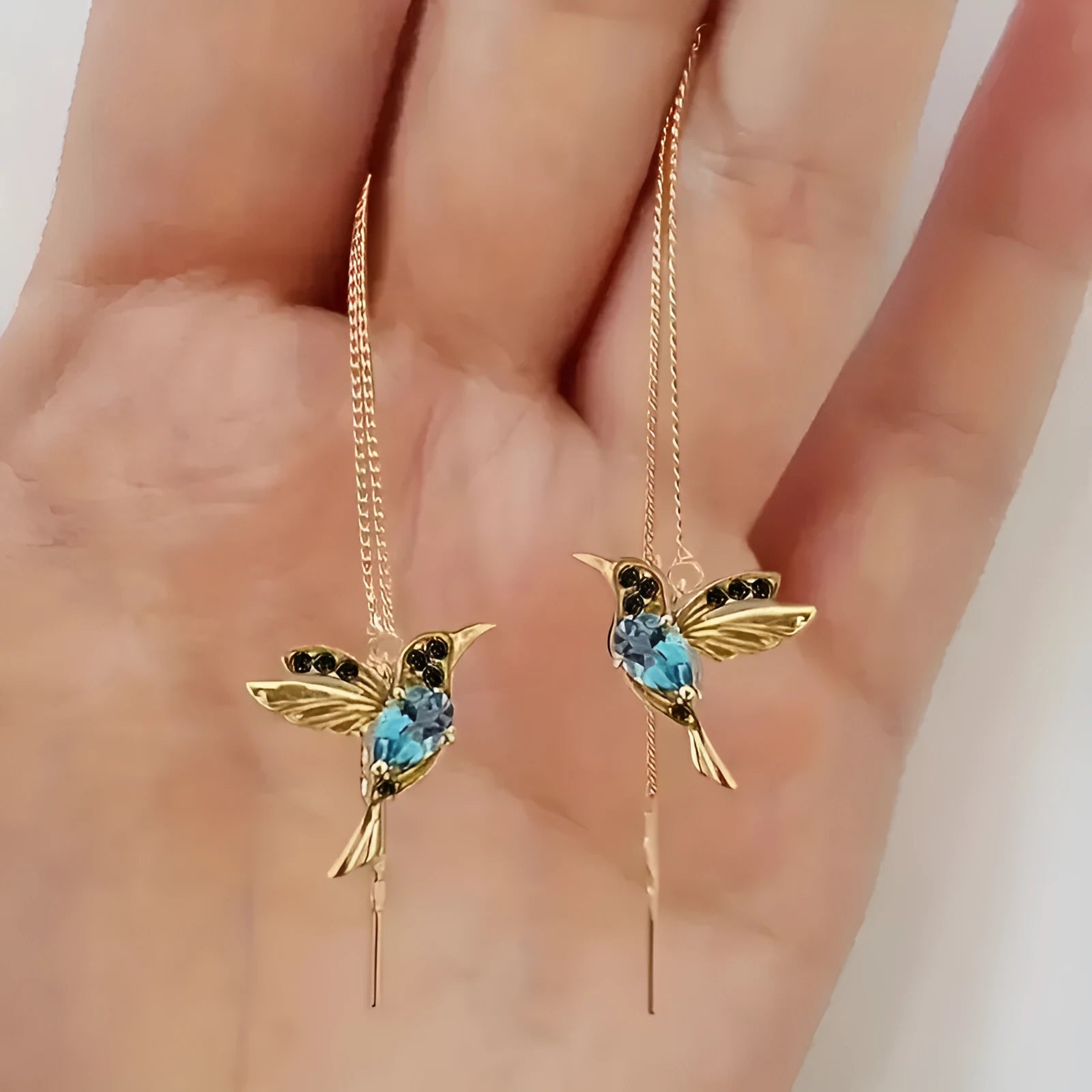 Women's bird hanging long earrings with mixed zirconium wings design in alloy construction with electroplating